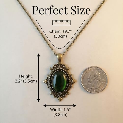 Gothic Vintage Gem Pendant Necklace | Victorian Style Filigree Silver-Tone Jewelry | Ideal Gift for Party Cosplay & Daily Wear - color: Vintage Green