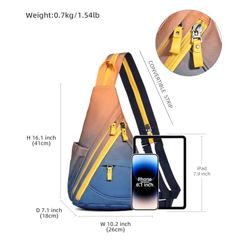 KL928 Canvas Sling Bag - Small Crossbody Backpack Shoulder Casual Daypack Rucksack for Men Women - color: Canvas-orange+darkblue-n