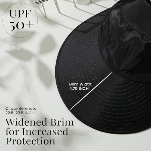 Sun Hats for Women, Wide Brim Beach Hats UV Protection, Packable Visor Ponytail Sunhat for Summer - color: Black