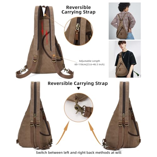 KL928 Canvas Sling Bag - Small Crossbody Backpack Shoulder Casual Daypack Rucksack for Men Women(Large Version,Brown) - color: Canvas-brown