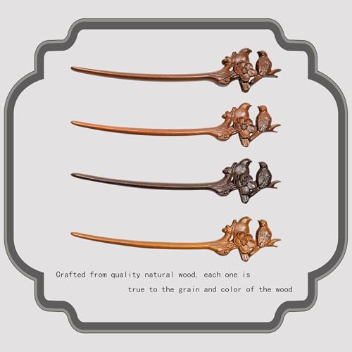 Traditional Chinese hair sticks, retro wooden hair pins, used for long hair accessories buns, Hanfu Dressing Accessories（Winter’s Harmony:Plum Duet） - color: Winter’s Harmony:Plum Duet