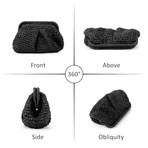 Emprier Straw Clutch Purses for Women Cloud Dumpling Pouch Straw Crossbody Shoulder Handbag Summer Beach Woven Bag - color: Black