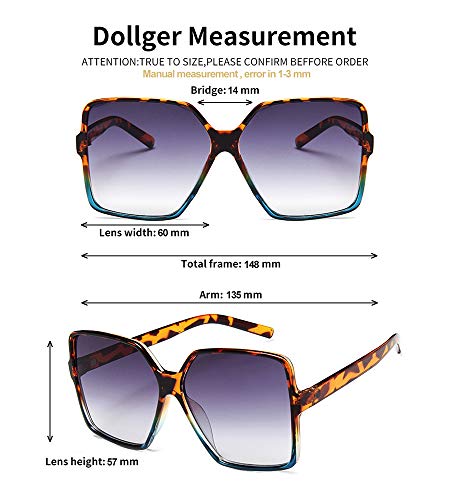 Dollger Oversized Square Sunglasses for Women Big Large Wide Fashion Shades for Men UV Protection Unisex - color: G: Leopard Gradient Blue Frame
