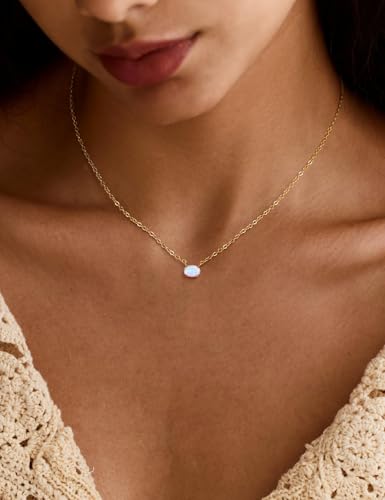 Opal Pendant Necklace for Women - Dainty 14k Gold Plated Jewelry Necklaces, Perfect Valentine's Day/Mother's Day Gift for Her, Mom, Girlfriend, Daughter - color: Oval Opal-GD