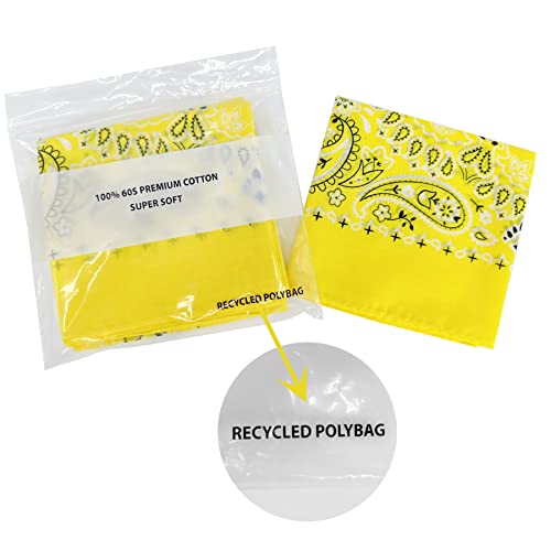 Bandanas for Women and Men，3 Pack Super Soft Thin 60s Preium Cotton 22 inch Handkerchiefs - color: 3 Pack-blazing Yellow