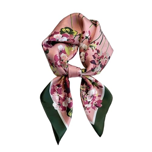 ANDANTINO 100% Mulberry Silk Square Scarf for Hair-25.6" X25.6'' Women Men Natural Silk Neckerchief Digital Printed Headscarf - color: Flowers-pink&green