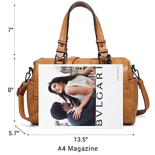 Dasein Women Soft Vegan Leather Barrel Bags Large Hobo Top Handle Work Totes Satchel Handbags Shoulder Purse - color: Tan