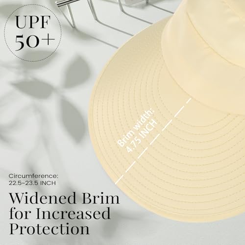 Sun Hats for Women, Wide Brim Beach Hats UV Protection, Packable Visor Ponytail Sunhat for Summer - color: Beige