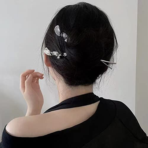 Lurrose 2 Pcs Chinese Hair Sticks Metal Hair Pins for Buns Vintage Accessories Women Styling Tools for Weddings Parties Daily Use - color: Silver
