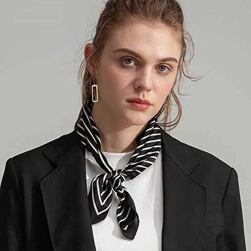 ANDANTINO 100% Mulberry Silk Square Scarf for Hair-25.6" X25.6'' Women Men Natural Silk Neckerchief Digital Printed Headscarf - color: Black White