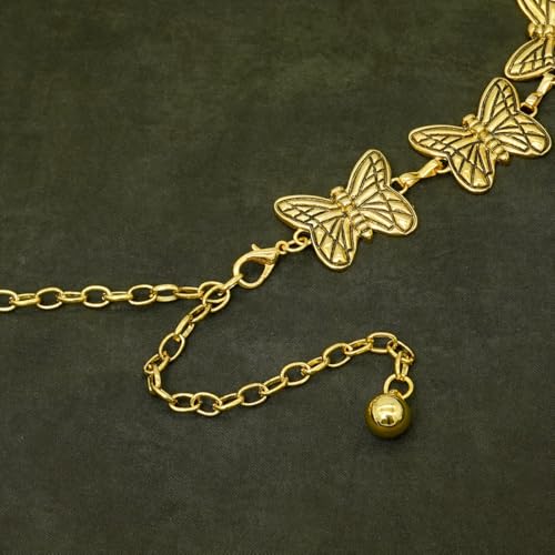 Women's Western Chain Belt Boho Waist Chain Chunky Metal Belts for Dresses - color: Butterfly Gold, size: Fits Waist 41"-47"