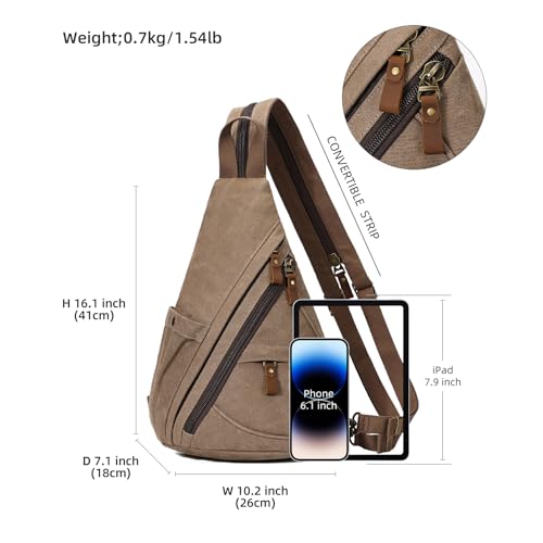 KL928 Canvas Sling Bag - Small Crossbody Backpack Shoulder Casual Daypack Rucksack for Men Women(Large Version,Brown) - color: Canvas-brown