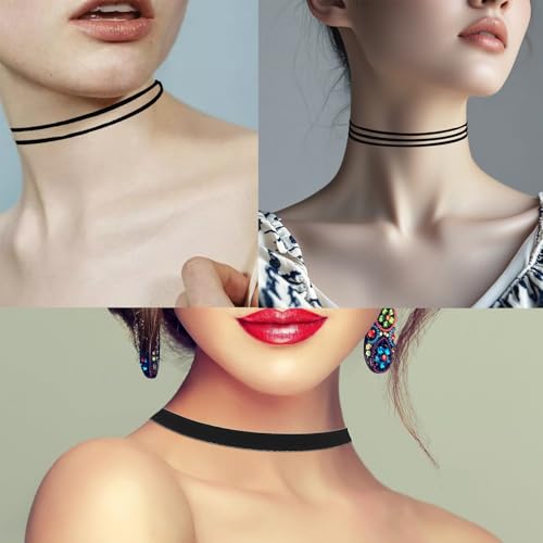 YEEQIN Black Choker Necklaces for Women Chokers Black Velvet Choker Necklaces Set Classic Gothic Tattoo Lace Choker - color: 6PCs Velvet Chocker Necklaces