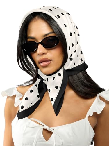 Verdusa Women's Polka Dots Head Scarf Y2k Vintage Square Bandana Hair Scarfs - color: White and Black