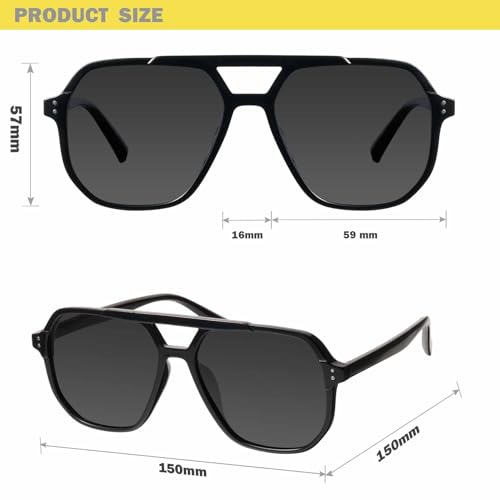 mosanana Oversized Aviator Sunglasses for Women and Men with Polarized Lens MS52243 - color: C1-black