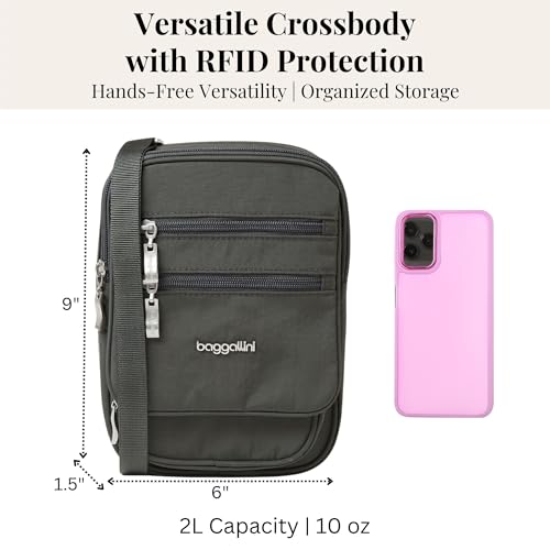 Baggallini Journey Crossbody Bags for Women 9x6 Small Lightweight Travel Handbag W/RFID - color: Charcoal