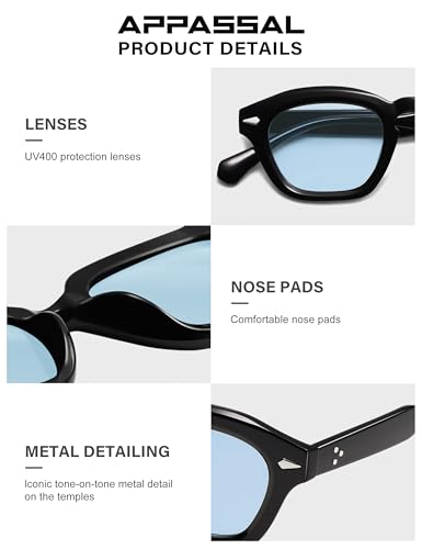 Appassal Small Retro Square Sunglasses for Women Mens Rectangle Sunnies AP3680 - color: Black/Clear Blue