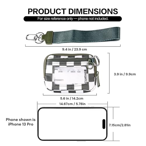 Wristlet Wallet for Women Mini Zip Card Case with Clear ID Window Zipper Coin Purse Lightweight Portable Keychain Wallet(Teal Gray Lattice) - color: Teal Gray Lattice