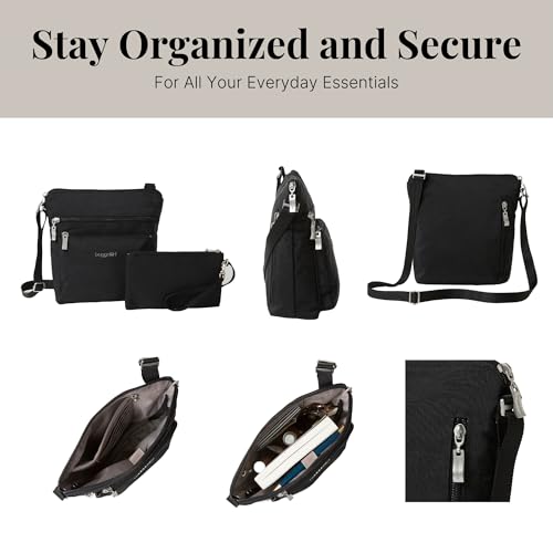 Baggallini Pocket Crossbody Bags for Women 8x8 Small Lightweight Durable Water-resistant Travel Purse W/Rfid - color: Black/Sand