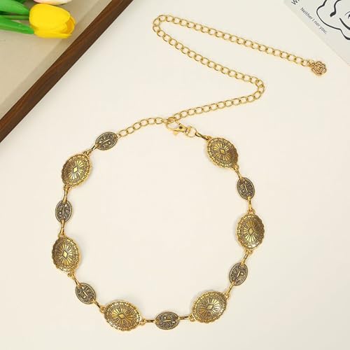 Concho Chain Belt for Women, Premium Body Waist Belly Belt for Concerts, Festivals, Cosplay, Daily Wear - color: Silver