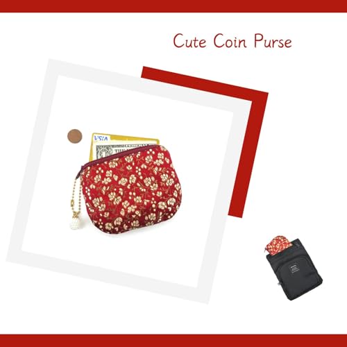 Handmade Women Coin Purse Rosary Pouch Silk Jewelry Bag Brocade Zipper Wallet -Crimson - color: Crimson