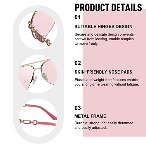 FONHCOO Aviator Sunglasses for Women Men Metal Frame UV400 Mirrored Sunglasses - color: Pink