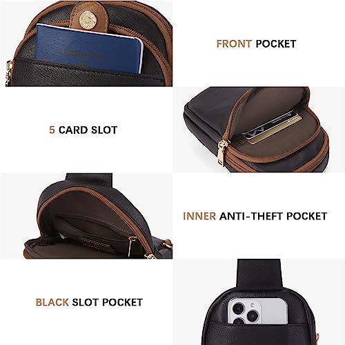 BOSTANTEN Small Sling Bag Crossbody Bags for Women Trendy Crossbody Purse Leather Chest Bag - color: A-black & Brown