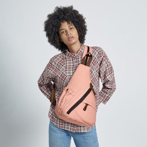 KL928 Canvas Sling Bag - Small Crossbody Backpack Shoulder Casual Daypack Rucksack for Men Women(Large Version,YellowishOrange) - color: Canvas-yellowishorange