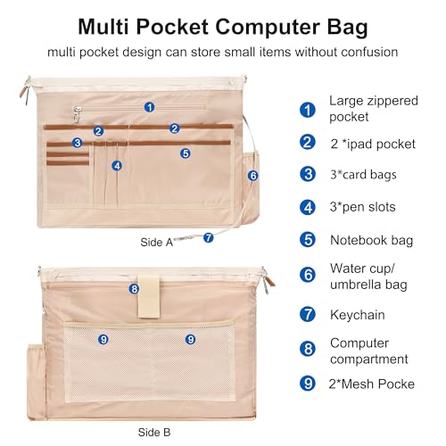 Laptop Tote Bag for Women 17 Inch, Teacher Work Bag with Compartments Business Laptop Bag With 15 Pockets Work Tote Bag - color: A3-beige/Brown Flower-1pcs