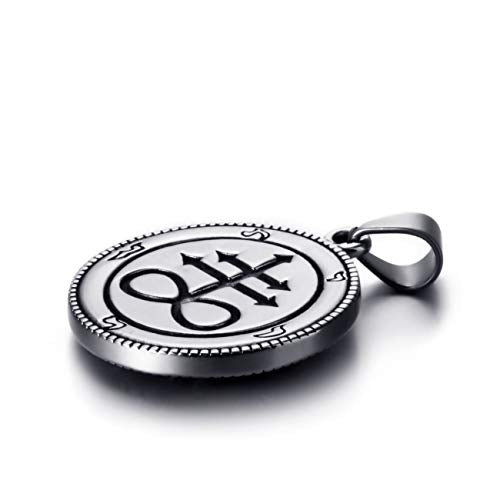 Men Stainless Steel Pendant Necklace Baphomet Goat Satanic Satan Leviathan Cross Demon Devil Lucifer Sulfur Both Sided Pendants Chain - color: Silver Black-A