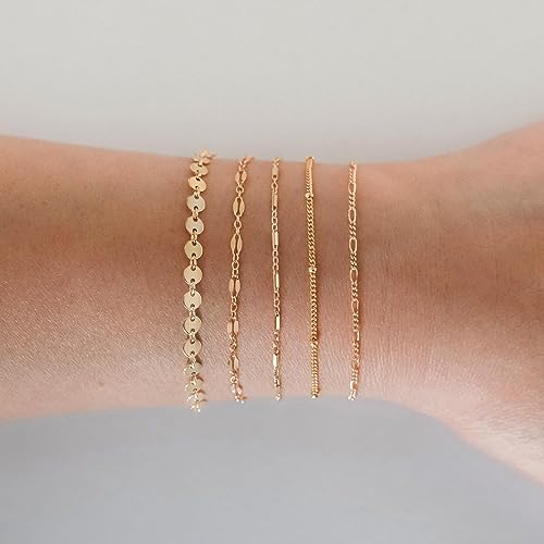 DEARMAY 14K Gold Plated Bracelets for Women, Jewelry Sets Cute Tennis Beaded Bracelets Cuban Link Paperclip Chain Dainty Bracelet Pack Gifts - color: BRACELET-G