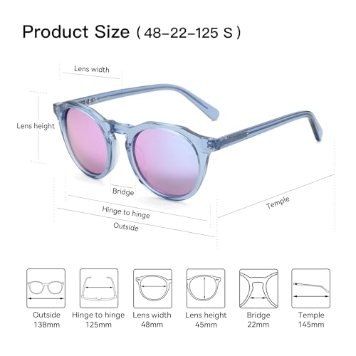 ZENOTTIC Vintage Round Polarized Sunglasses for Men Women UV400 Protection - color: C12 Crystal Blue Frame Pink Lens