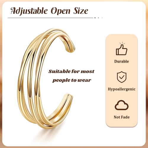 18K Gold Plated Cuff Bracelets for Women Open Adjustable Gold Cuff Bangle Bracelets Thick Hammered Wrist Cuff Bracelets Thin Minimalist Gold Cuff Bracelet - style: 18K Gold-E
