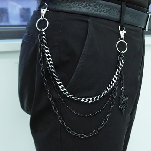 Layered Pants Chain keychain for Women Men Punk Wallet Chains Hiphop Jeans Keychain Halloween Jewelry - style: F-black layered chain
