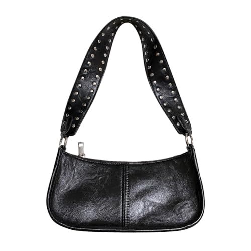 Shoulder Bags for Women Y2k Purse and Handbags Retro Studded Crossbody Bag Small Shoulder Purse Leather Hobo Handbag - color: A1-black