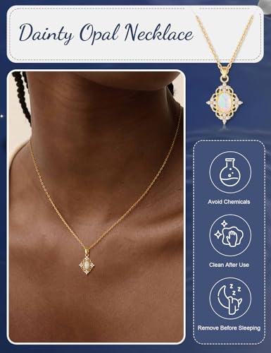 Opal Pendant Necklace for Women - Dainty 14k Gold Plated Jewelry Necklaces, Perfect Valentine's Day/Mother's Day Gift for Her, Mom, Girlfriend, Daughter - color: Vintage Clover Opal-GD
