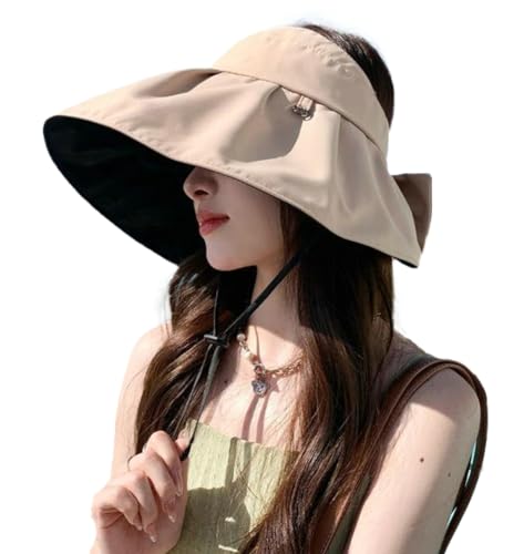 Sun Visor Hats for Women Wide Brim UPF 50+ Bucket Hats Summer Visor Caps Beach Hat Packable UV Protection Fishing Hiking Hat - color: Khaki