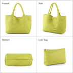 Handmade Woven Bag Satchel Handbag For Women Vegan Leather Tote Bag With Purses Travel Shoulder Bag Underarm Bag - color: Fruit Green