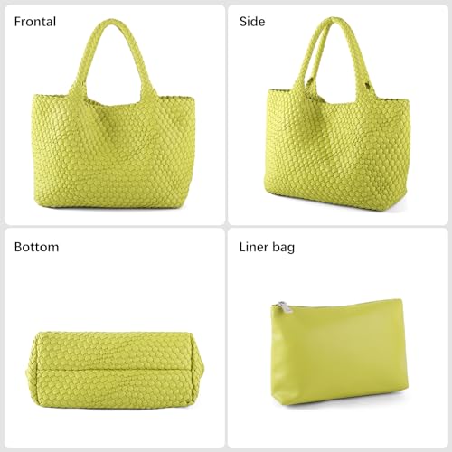 Handmade Woven Bag Satchel Handbag For Women Vegan Leather Tote Bag With Purses Travel Shoulder Bag Underarm Bag - color: Fruit Green