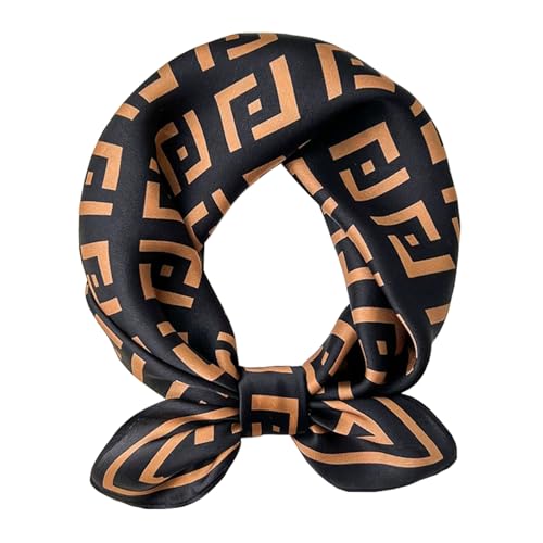 ANDANTINO 100% Mulberry Silk Square Scarf for Hair-25.6" X25.6'' Women Men Natural Silk Neckerchief Digital Printed Headscarf - color: Black&brown