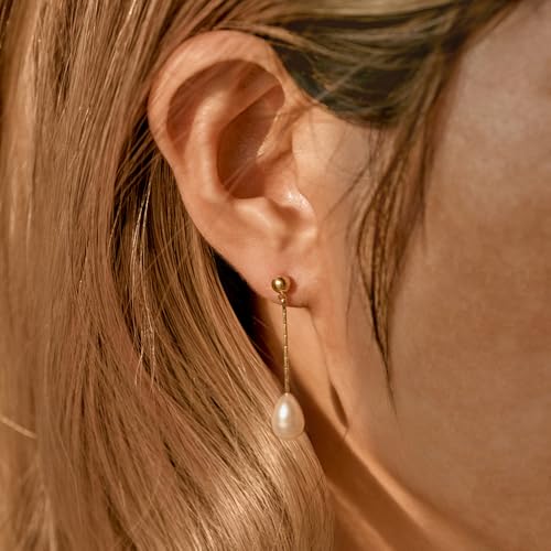 Hayopi Pearl Earrings for Women - Dainty Gold Dangle Drop Earrings, 14k Gold Plated Cute Bow Design, Hypoallergenic Pearl Studs, Wedding Jewelry Gifts - color: GOLD-short dangle pearl earrings