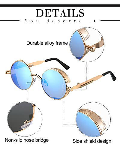 Coume 8 Pcs Retro Round Steampunk Sunglasses Gothic Sunglasses Hippy Glasses Circle Metal Frame Glasses for Men Women - color: Vibrant Colors