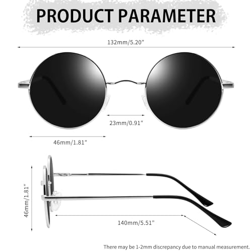 Joopin Retro Small Round Sunglasses Hippie Circle Sun Glasses Polarized UV400 Protection Metal Shades for Men Women - color: A02-silver Frame Black Lens