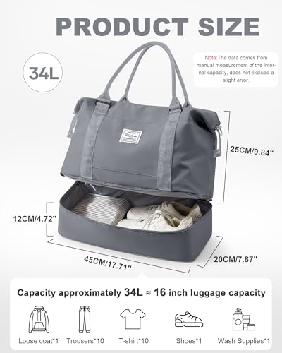 Travel Duffel Bag, 18x14x8 Inches Travel Bag Spirit with Shoes Compartment, Weekender Overnight Bag for Women with Trolley Sleeve, Carry On Bag for Airplanes Sport Tote Gym Bag SlateGrey - color: H10-SlateGrey, size: Large