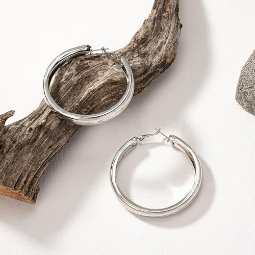 Chunky Gold Silver Hoop Earrings for Women Wide Flat Huggie Hoops Dangle Earrings Big Large Punk Smooth Surface Statement Earrings Fashion Jewelry - color: A Silver