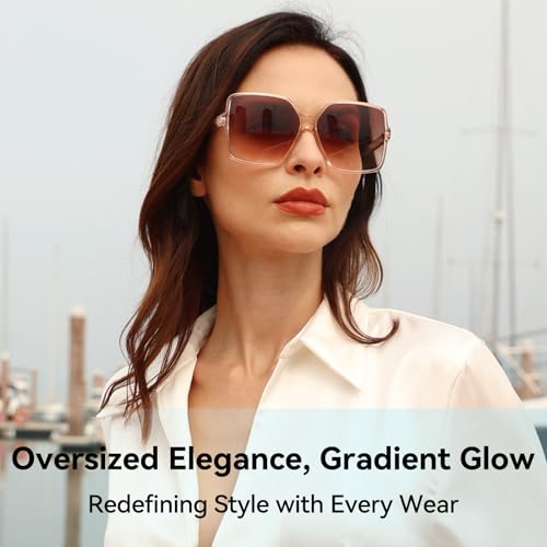 Dollger Oversized Square Sunglasses for Women Big Large Wide Fashion Shades for Men UV Protection Unisex - color: Clear Brown and Clear Brown