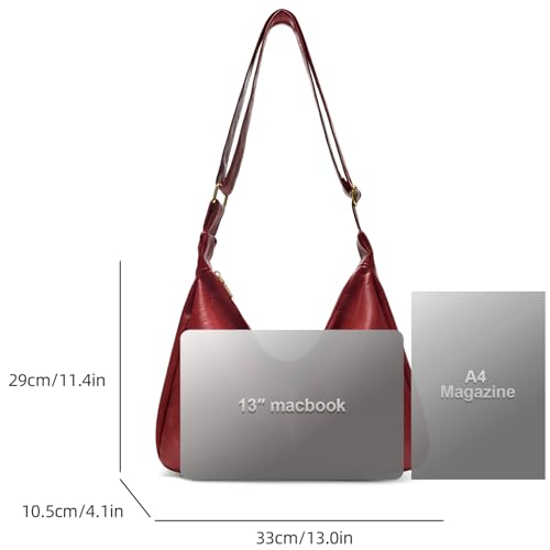 Hobo Bags for Women Leather,Foldable Slouchy Shoulder Purse Crossbody Handbag,Soft Vegan Brown Tote Casual Everyday Handbags - color: Wy22 Upgraded Wine Red
