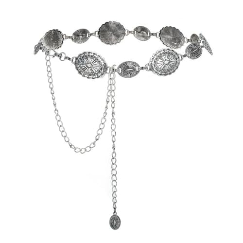 Concho Chain Belt for Women, Premium Body Waist Belly Belt for Concerts, Festivals, Cosplay, Daily Wear - color: Off-White