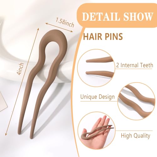 6PCS French Hair Pins for Thick Hair, Fashion French Pins Hair Styling, French Hair Pin for Women Fine Hair Accessories, French Twist Pin Wavy U Shaped Valentine's Day Gifts - color: Brown