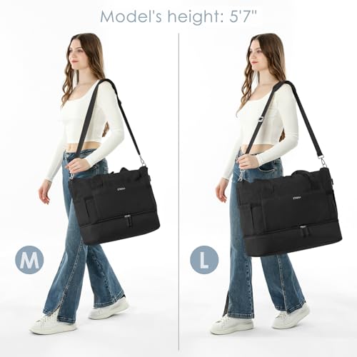 ETRONIK Gym Bag for Women, 45L Carry On Travel Duffel Bag with Shoes Compartment, Weekender Overnight Bag with Wet Pocket for Women, Travel, Gym, Weekend, Large Size - color: Black, size: Large